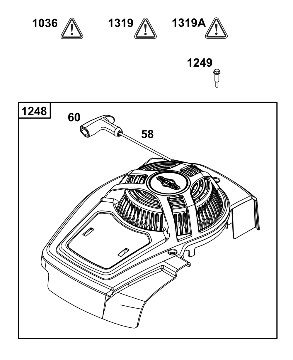 Blower Housing Group Diagram and Parts List for 125P02-0086-F1 100000 - 19Z999 Briggs and Stratton Engine